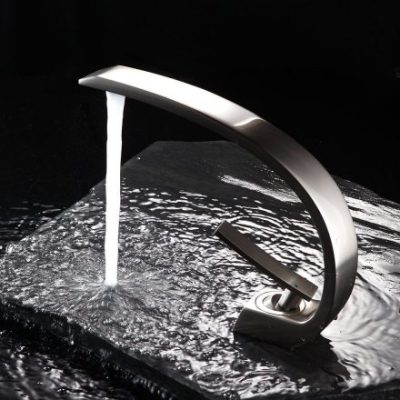 Fapully Modern Bathroom Vessel Sink Faucet Long Curved Spout Single Handle Vanity Faucet,Brushed Nickel