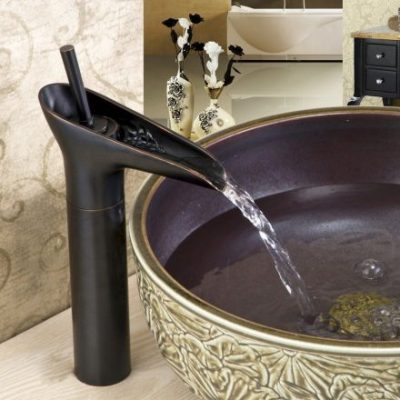 KunMai Single Handle One Hole Bathroom Waterfall Vessel Sink Faucet (Antique Black)
