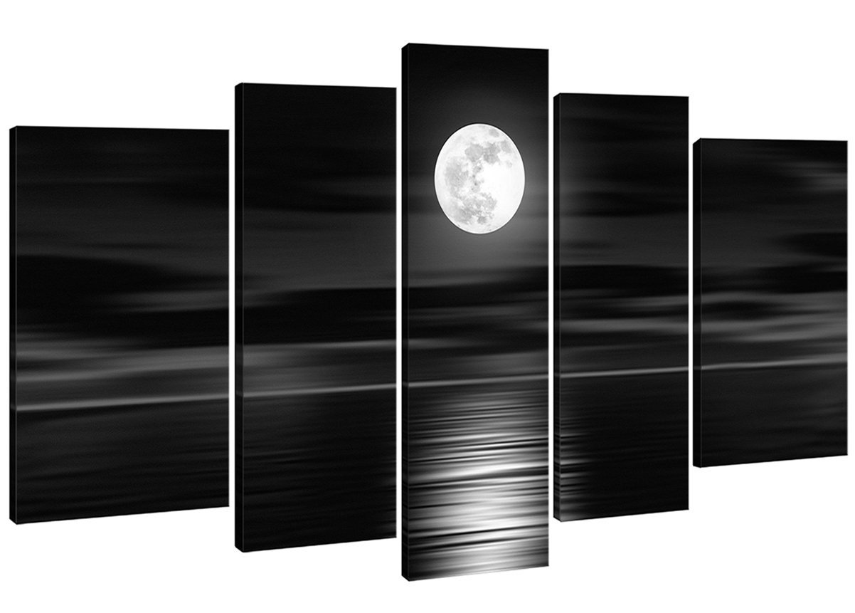 100% Hand-painted Wood Framed on the Back Oil Wall Art Sea White Full Moon Night Home Decoration Abstract Landscape Oil Painting on Canvas 5pcs/set Mixorde