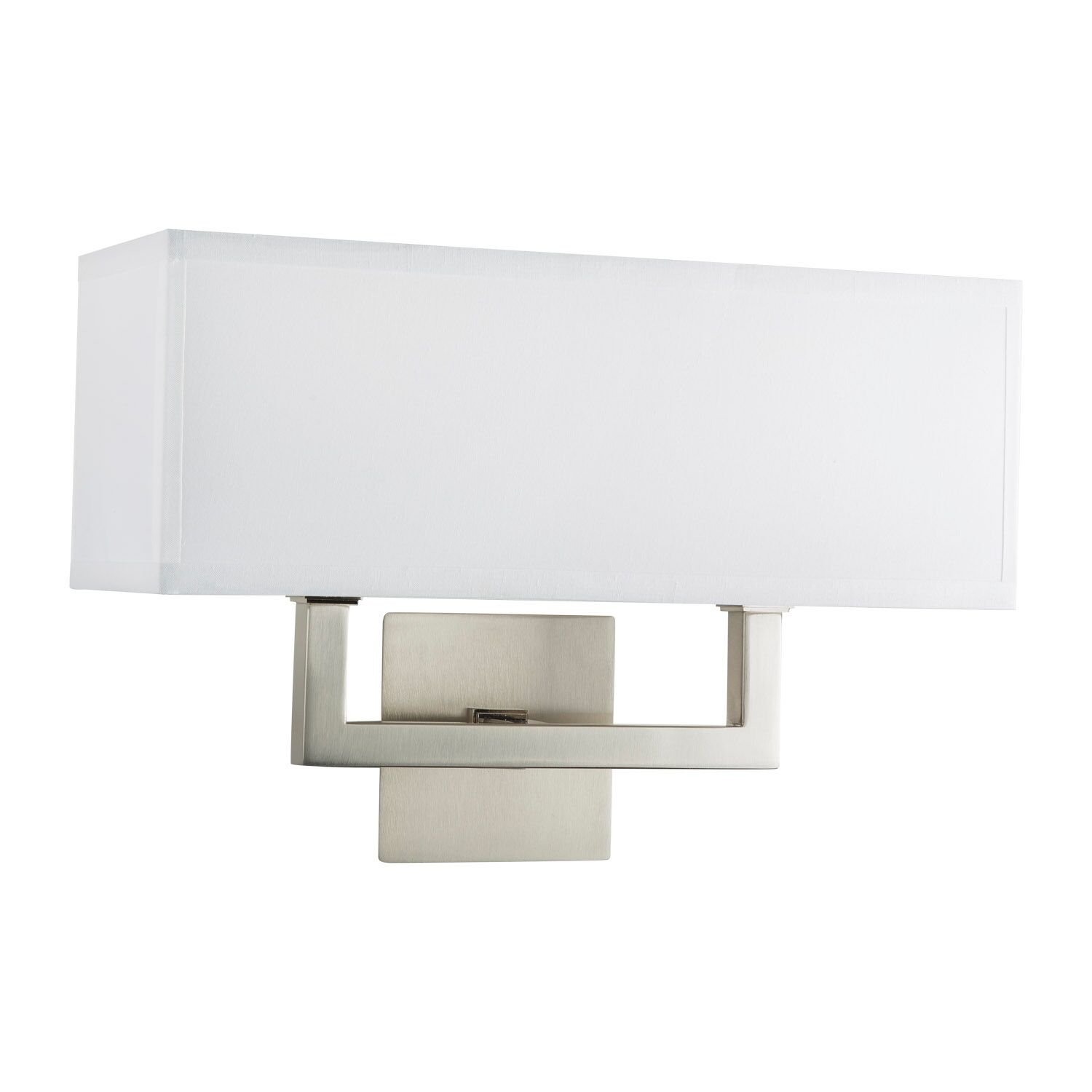 Wall Sconce Two Light Lamp Brushed Nickel with White Fabric Shade