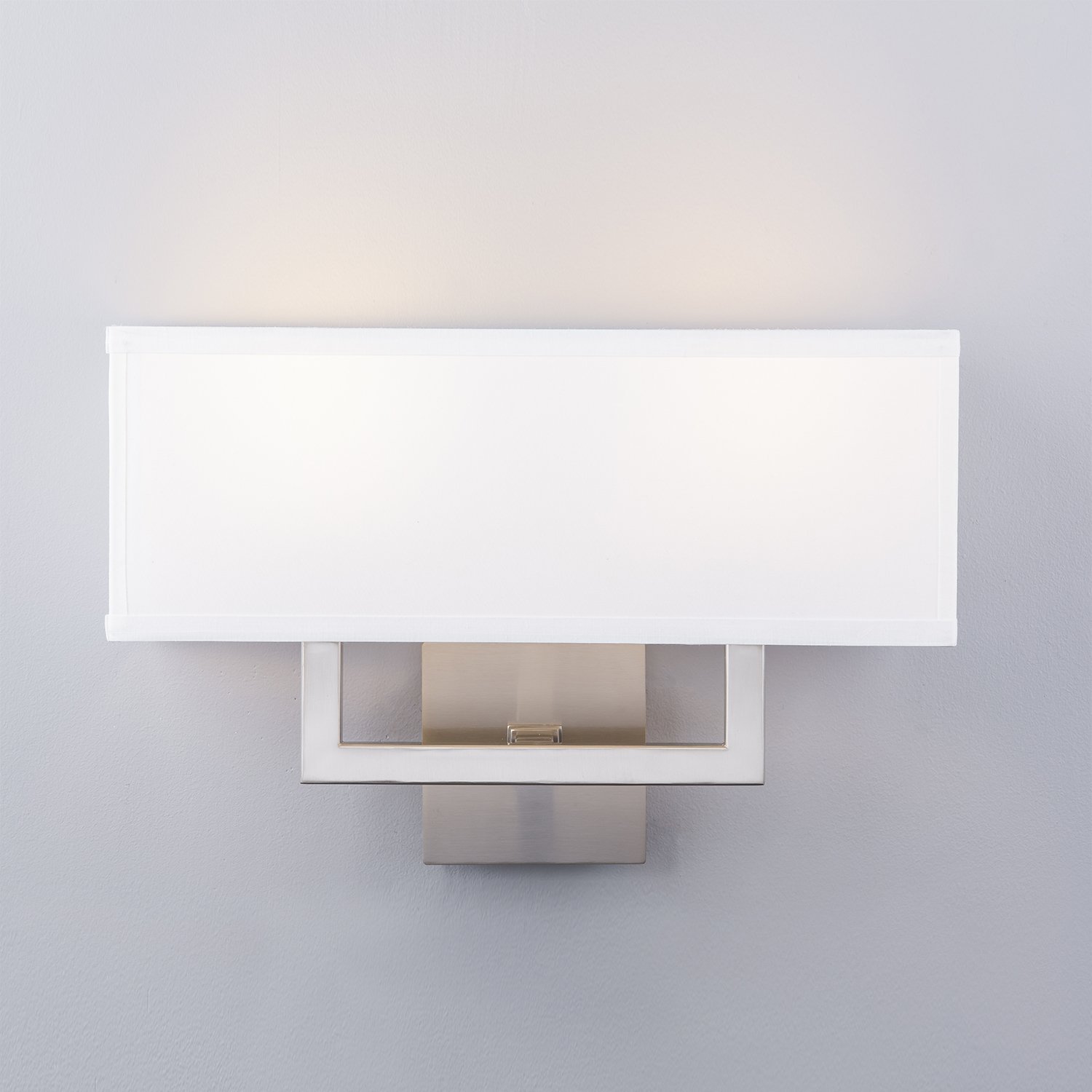 Wall Sconce Two Light Lamp Brushed Nickel with White Fabric Shade - Image 2