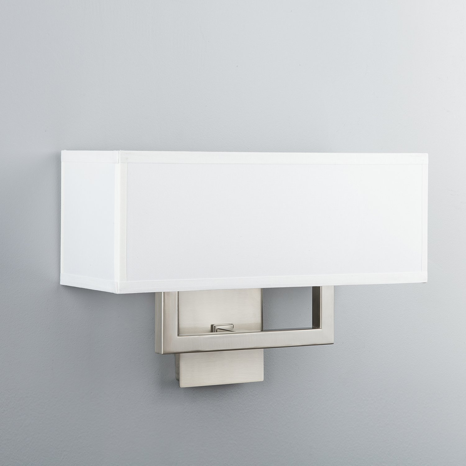 Wall Sconce Two Light Lamp Brushed Nickel with White Fabric Shade - Image 4