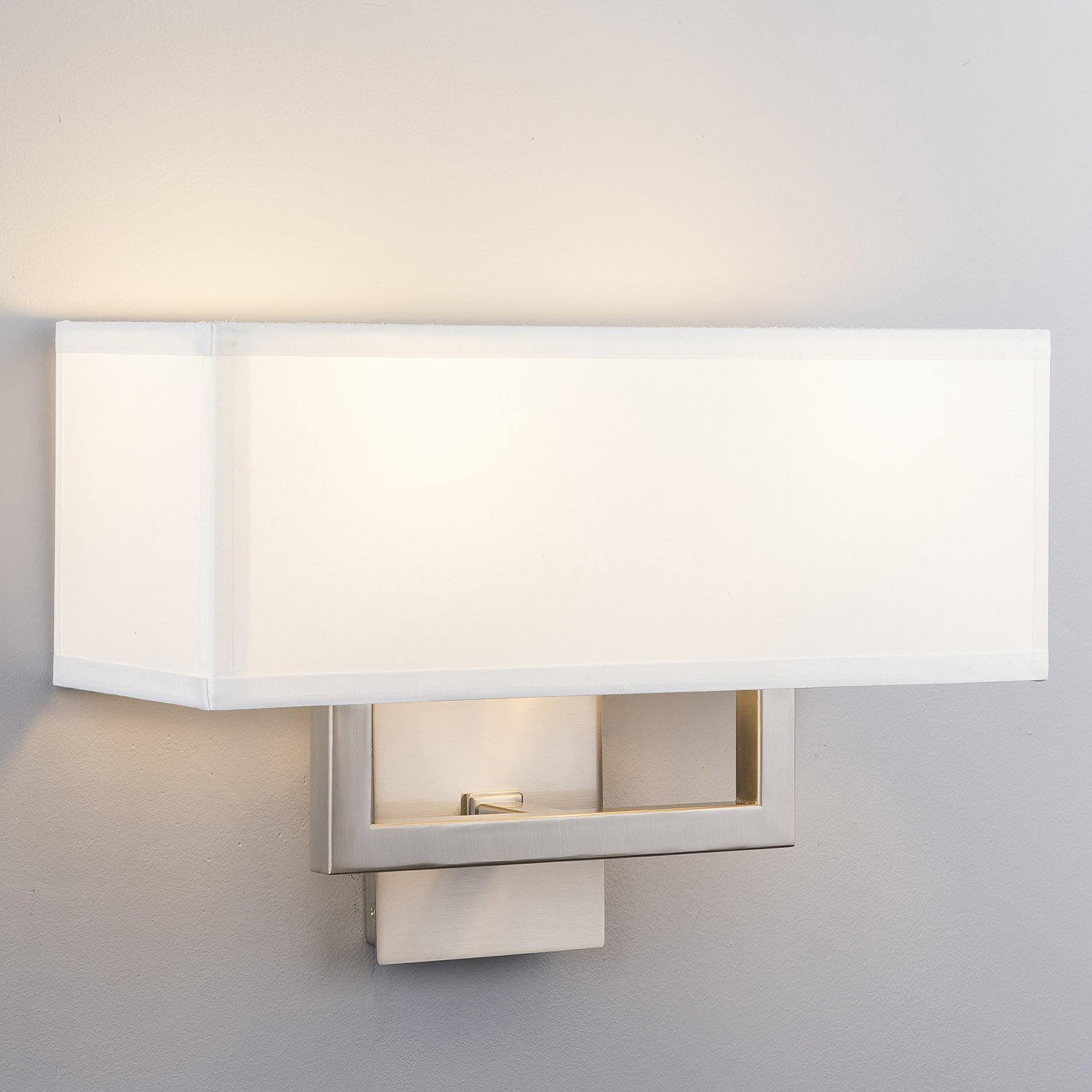 Wall Sconce Two Light Lamp Brushed Nickel with White Fabric Shade - Image 5