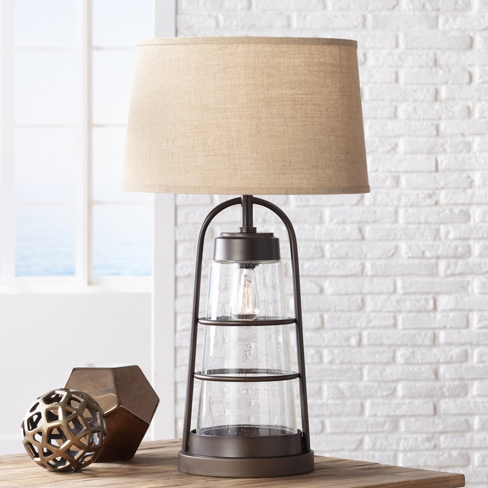 Industrial Lantern Table Lamp with Night Light - Image 2