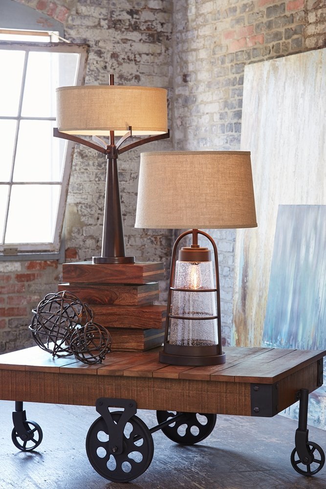 Industrial Lantern Table Lamp with Night Light - Image 3