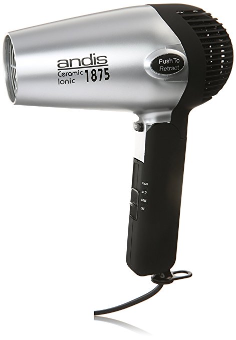 Andis 1875-Watt Fold-N-Go Ionic Hair Dryer , Silver/Black